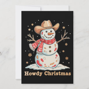 Invitation Bonjour Noël Bonhomme de Neige Occidental Cow-boy