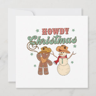 Invitation Bonjour Noël Cowboy Bonhomme de Neige Western Drôl