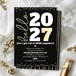Invitation Bonjour Nouvel An Or Noir Moderne Personnalisé Ann