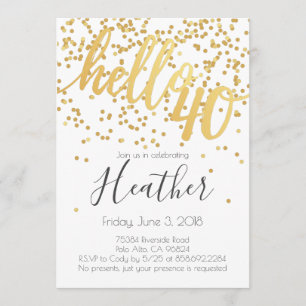 Invitation Bonjour Quarante 40e anniversaire Confetti blanc e