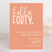 Invitation Bonjour Quarante-40e Anniversaire Moderne Peach Mi