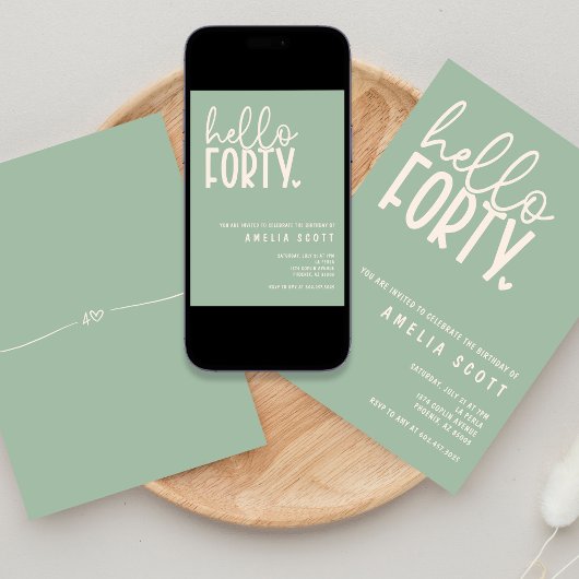 Invitation Bonjour Quarante-40e anniversaire Sage moderne min