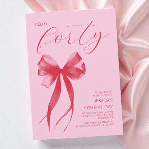 Invitation Bonjour Quarante Anniversaire Moderne Ruban Rose 4