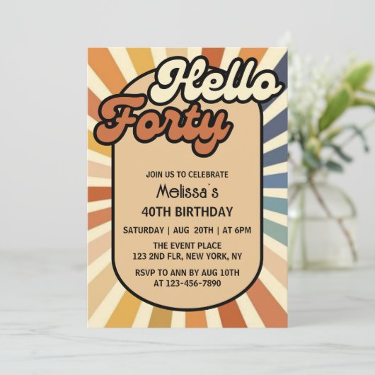 Invitation Bonjour Quarante Brown Retro Soleil Super Vague An (Debout devant)