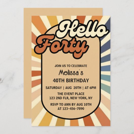 Invitation Bonjour Quarante Brown Retro Soleil Super Vague An (Devant / Derrière)