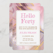 Invitation Bonjour quarante Gold parties scintillant rose fêt (Devant / Derrière)
