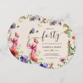 Invitation Bonjour Quarante Joli Floral 40e Anniversaire (Devant / Derrière)