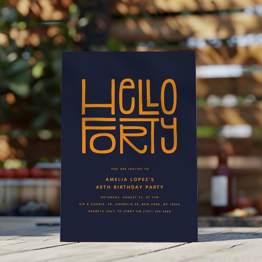 Invitation BONJOUR QUARANTE moderne 40e anniversaire