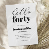 Invitation Bonjour Quarante Moderne Noir et Blanc 40e Anniver