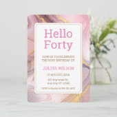 Invitation Bonjour quarante parties scintillant rose calligra (Debout devant)