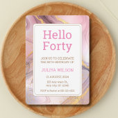 Invitation Bonjour quarante parties scintillant rose calligra