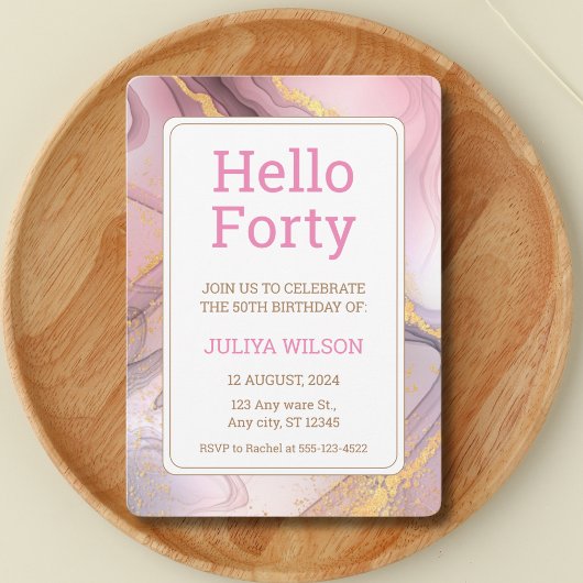 Invitation Bonjour quarante parties scintillant rose calligra