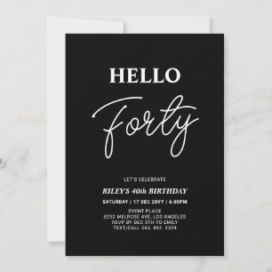 Invitation Bonjour Quarty   Black moderne Fête du 40e anniver