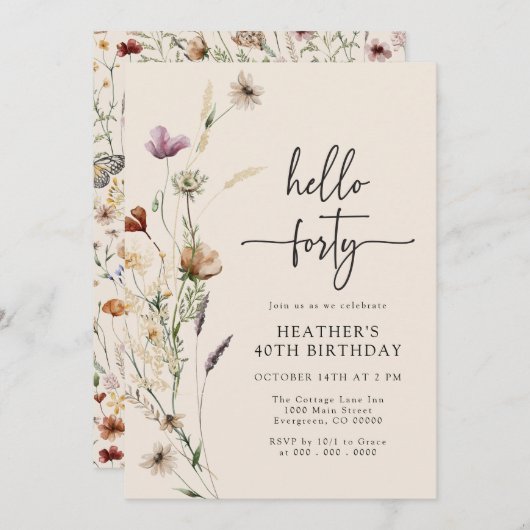 Invitation Bonjour Quarty Boho Anniversaire (Devant / Derrière)