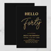 Invitation Bonjour Quarty | Gold & Black 40th Birthday Party (Devant / Derrière)