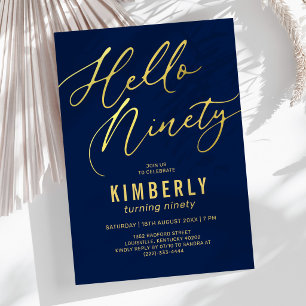 Invitation Bonjour Quatre-Vingt-Dix Or Navy Anniversaire Adul