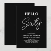 Invitation Bonjour soixante | Black moderne 60th Birthday Par (Devant / Derrière)