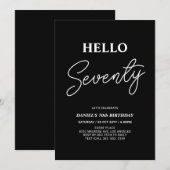 Invitation Bonjour soixante-dix | Black moderne 70th Birthday (Devant / Derrière)