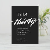 Invitation Bonjour Trente Black Modern Script 30e Anniversair (Debout devant)