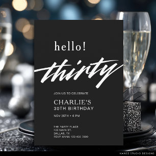 Invitation Bonjour Trente Black Modern Script 30e Anniversair