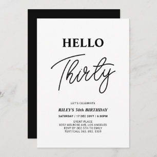 Invitation Bonjour trente   Black & White 30th Birthday Party