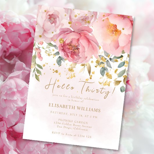 Invitation Bonjour Trente Blush Rose Floral 30e fête d'annive