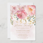 Invitation Bonjour Trente Blush Rose Floral 30e fête d'annive (Devant)