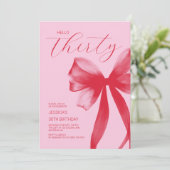 Invitation Bonjour Trente Elegant Pink Bow 30e fête d'anniver (Debout devant)