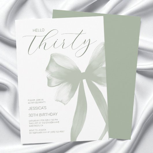 Invitation Bonjour Trente Elégante Bow Green 30e Anniversaire