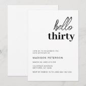 Invitation Bonjour Trente moderne Noir & Blanc fête d'anniver (Devant / Derrière)