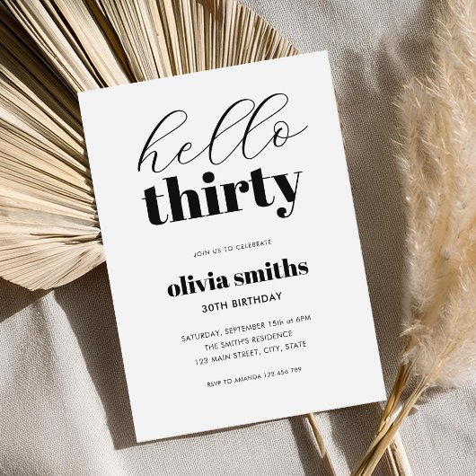 Invitation Bonjour Trente Moderne Noir et Blanc 30e Anniversa
