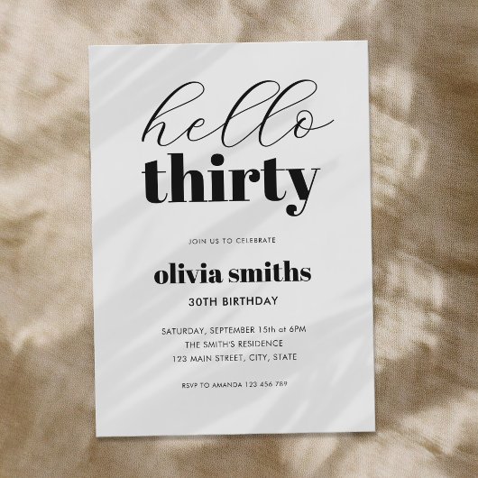 Invitation Bonjour Trente Moderne Noir et Blanc 30e Anniversa