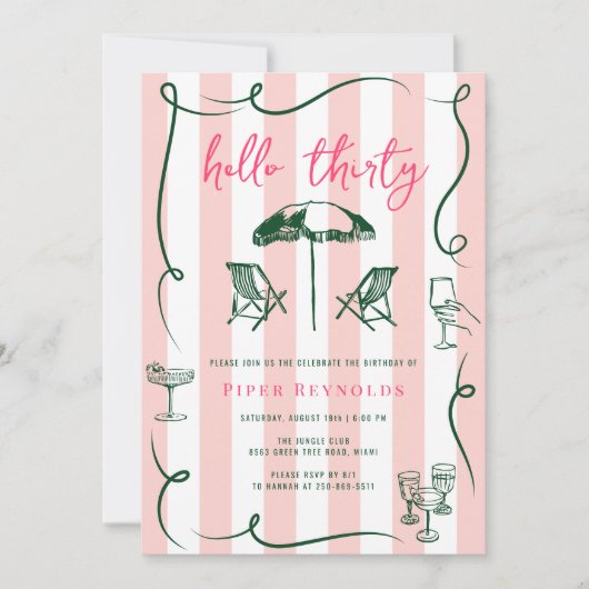 Invitation Bonjour trente | Script rose moderne 30e (Devant)