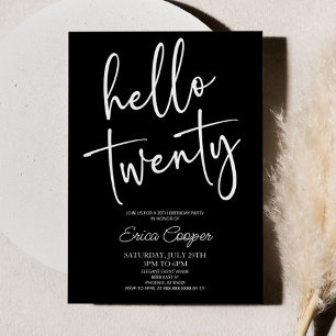 Invitation Bonjour Vingt Minimal Élégant 20ème Anniversaire F
