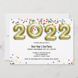 Invitation Bonne année 2022 ballon coloré confettis fête