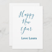 Invitation Bonne année ajouter nom amour bleu simple minimal (Devant / Derrière)