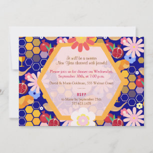 Invitation Bonne année juive Rosh Hashanah Motif floral