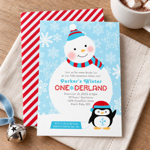 Invitation Bonne année ONEderland Bonhomme de neige Manchot L