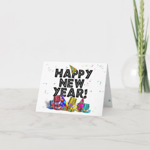 Invitation Bonne Année - Texte Noir avec Chapeaux de Fête