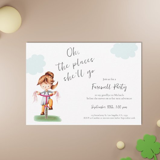 Invitation Bonne Chance Fille qui fait du vélo Fête d'adieu