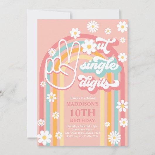 Invitation Bonne chance Single Digits Boho Arc-en-ciel 10e an (Devant)