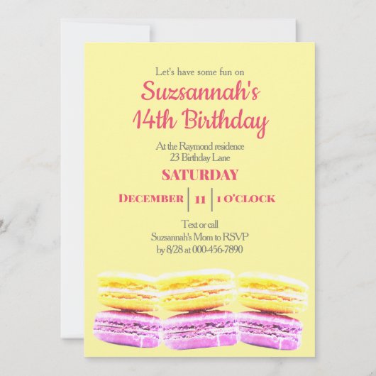 Invitation Bonne fête d'anniversaire Macaron Cookie Custom (Dos)
