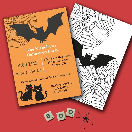 Invitation Bonne fête des chats Batty Halloween