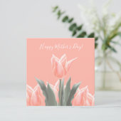 Invitation Bonne fête des mères ! Fleurs de tulipes de pêche  (Debout devant)