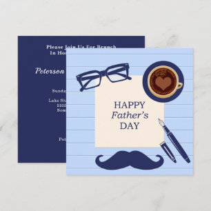 Invitation Bonne Fête des pères Amusement Blue Mustache Brunc