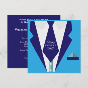 Invitation Bonne Fête des pères Blue Suit Cravate Famille Bru