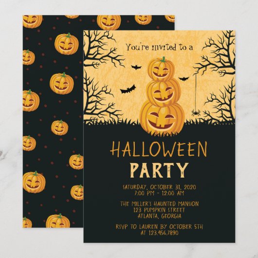 Invitation Bonne fête d'Halloween Citrouille (Devant / Derrière)
