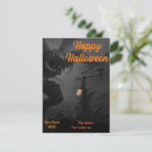 Invitation Bonne fête d'Halloween noir foncé, monstres orange (Debout devant)