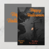 Invitation Bonne fête d'Halloween noir foncé, monstres orange (Devant / Derrière)