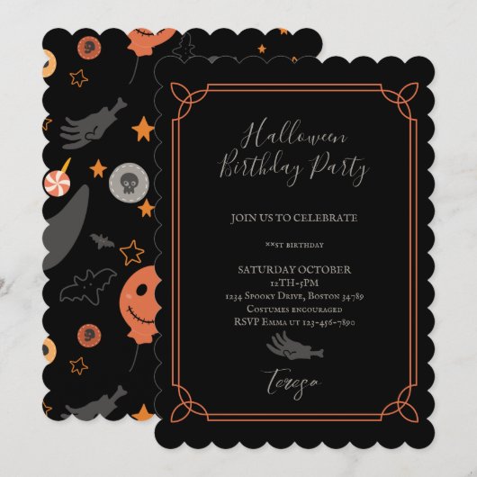 Invitation Bonne Halloween Costume Anniversaire Fête Invitati (Devant / Derrière)